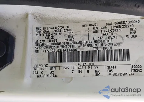 2002 Ford E-250 Commercial/Recreational from USA, damaged, VIN 1FTNE24L52HA14486